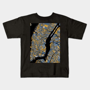 New York Map Pattern in Blue & Gold Kids T-Shirt